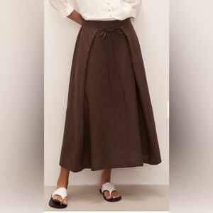 NEW 100 percent linen Brown Tie-Waist Maxi Skirt - Women